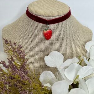 Choker necklace velvet strawberry necklace red wine velvet cute necklace fruit